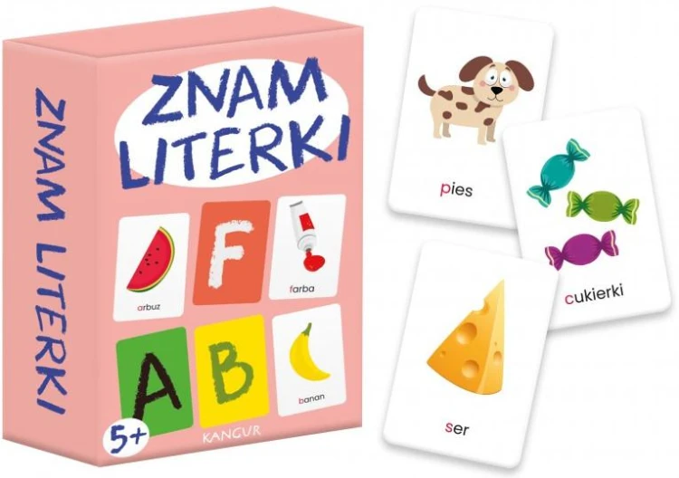 Znam Literki Mini edukacyjna gra KANGUR – kolorowe karty do nauki alfabetu i pisowni