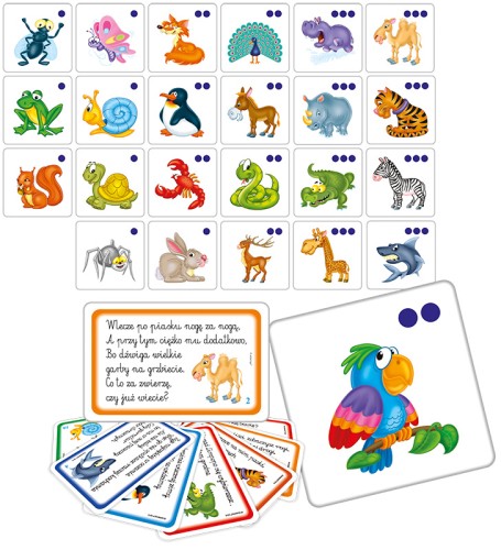 Zagadkowe ZOO Mini ADAMIGO - plansza z kolorowymi ilustracjami zwierząt i zagadkami