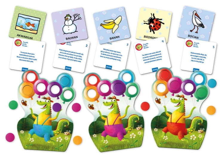 Kolorowe żetony i puzzle do gry Zagadki Smoka Obiboka Niebieskie GRANNA