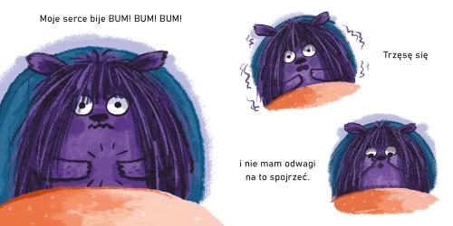 Ilustracja z książki Kiedy Czuję Strach. Wielkie Emocje – scena pokazująca rozpoznawanie emocji u dzieci