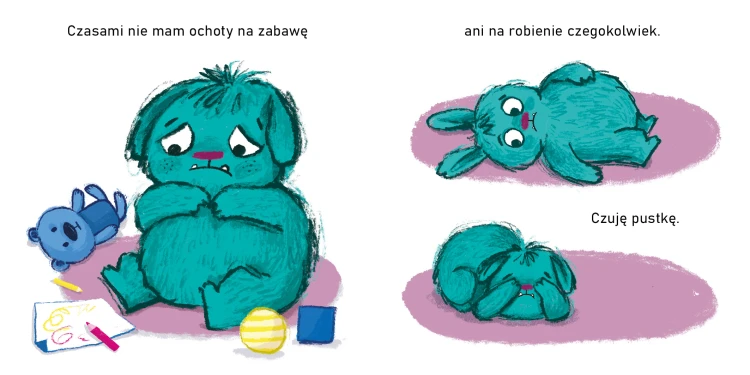 Ilustracja z książki 'Kiedy Czuję Smutek' – emocje i rozmowa z dzieckiem