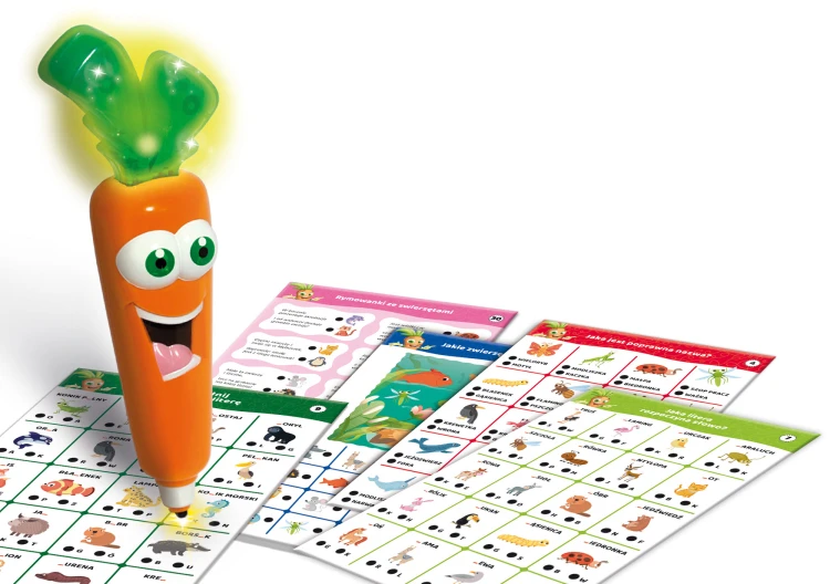 Ilustracje kart edukacyjnych gry Carotina 500 pytań Zwierzęta marki Lisciani