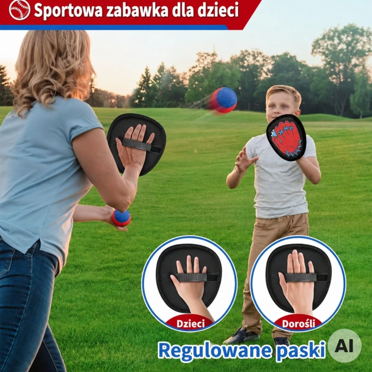 Paletki WOOPIE z regulowanym uchwytem i mocnym rzepem do łapania piłek