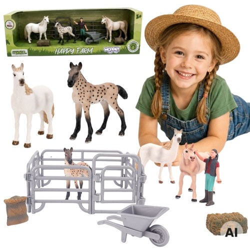 Zestaw figurek Farma Konie Mały Farmer WOOPIE w komplecie 11 elementów do zabawy i nauki