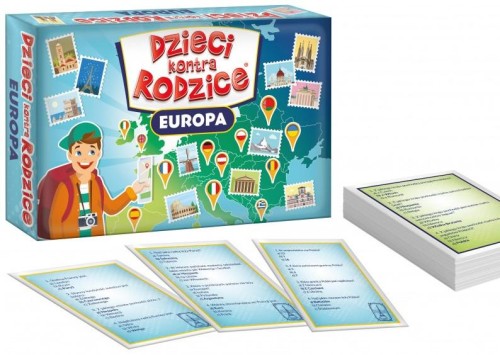 Zestaw kart z pytaniami i pułapkami do gry Dzieci kontra Rodzice Europa od KANGUR