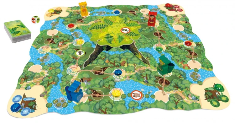 Zbliżenie na pionki i żetony trolli w grze planszowej Czarodziejski Las TACTIC GAMES