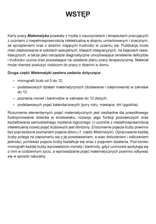 Przykładowe zadania na kartach pracy Matematyka część 4 dla uczniów z niepełnosprawnością intelektualną Harmonia