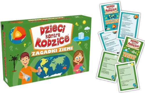 Karty gry edukacyjnej Dzieci kontra Rodzice Zagadki Ziemi KANGUR z pytaniami o geografii i przyrodzie