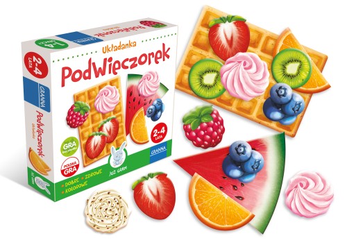 Elementy zestawu Podwieczorek Granna: gofry, placuszki, kremy i owoce do samodzielnego komponowania