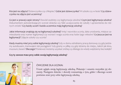Strony z fotografiami i pytaniami do budowania tożsamości uczniów z niepełnosprawnością intelektualną Harmonia