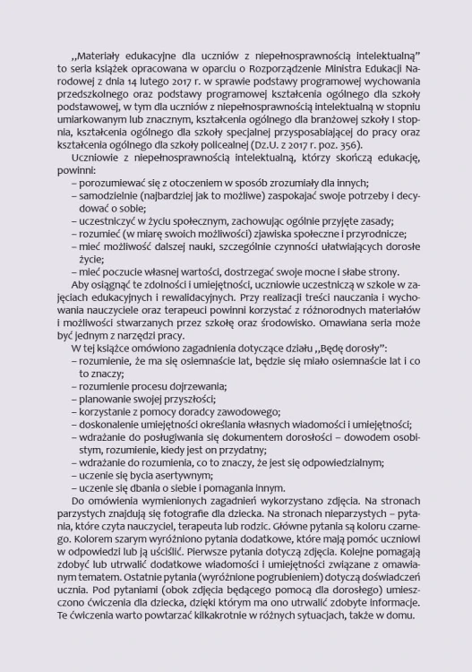 Zbliżenie stron z ćwiczeniami Będę dorosły Harmonia