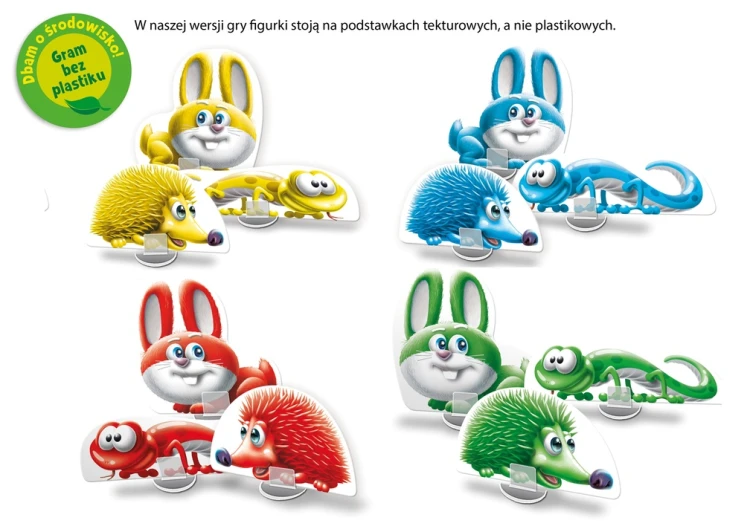 Plansza i elementy gry Raz, Dwa, Trzy… Wilk Patrzy! z interaktywnym wilkiem i kryjówkami