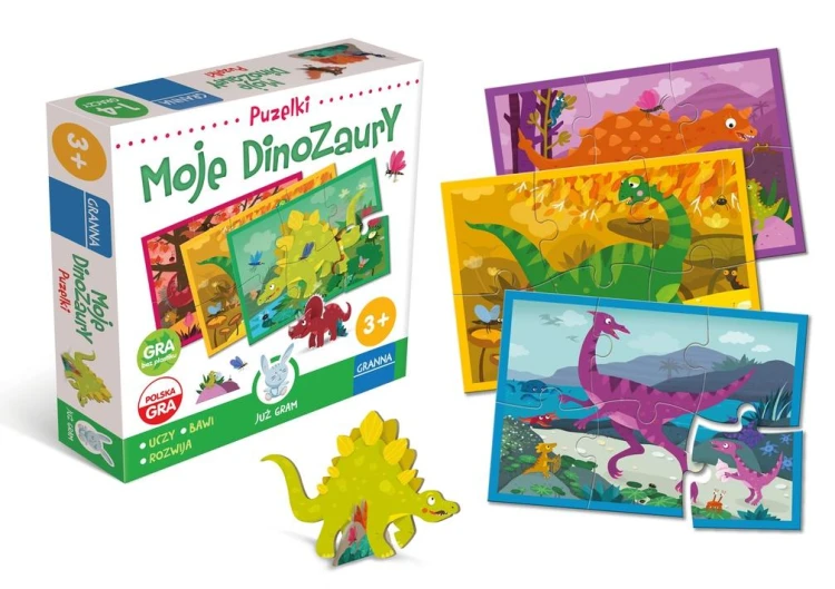 Moje Dinozaury – edukacyjna gra i puzzle z dinozaurami GRANNA o wymiarach 190x190 mm