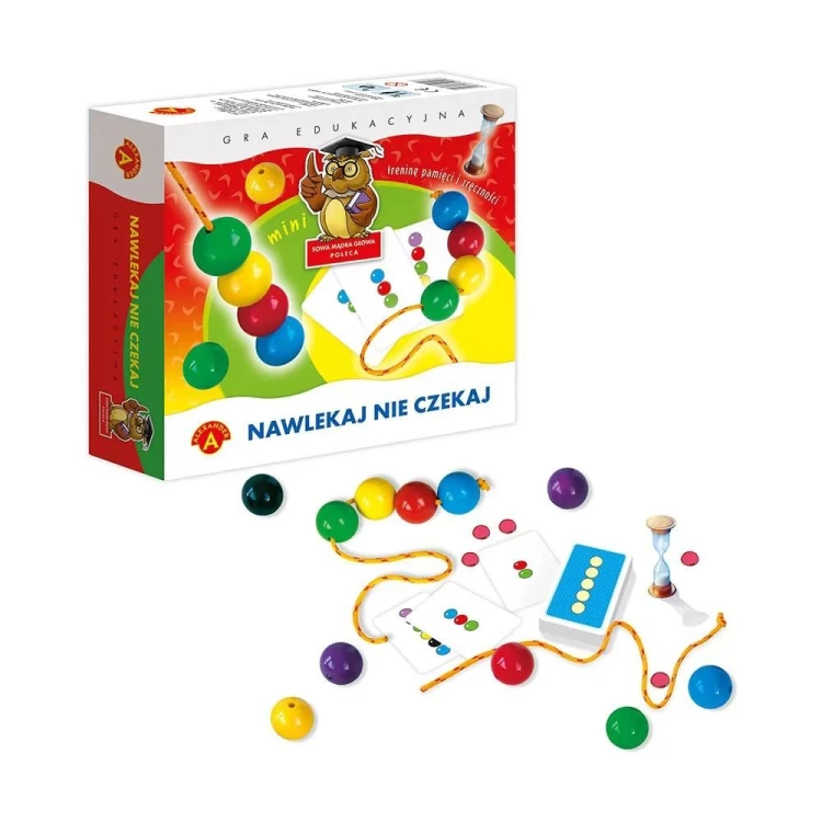 Gra zręcznościowa Nawlekaj Nie Czekaj Mini ALEXANDER GRY z kartami i kolorowymi kulami do nawlekania