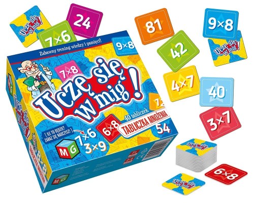 Gra edukacyjna Uczę się w mig – Tabliczka mnożenia MULTIGRA z widocznym pudełkiem i kartami w formacie 195x180 mm