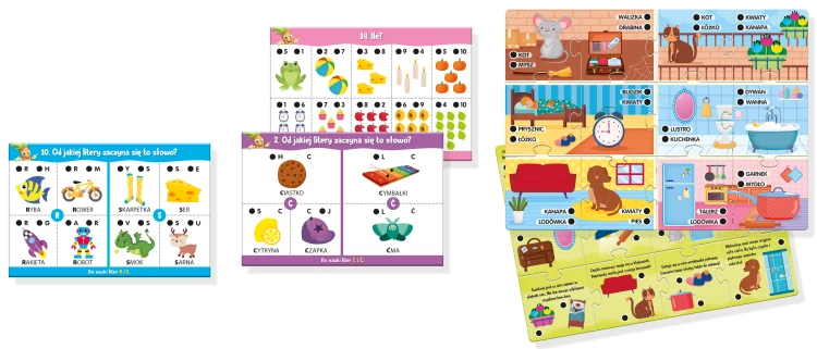 Zestaw Carotina ABC Lisciani - detal puzzli i kart edukacyjnych do nauki czytania