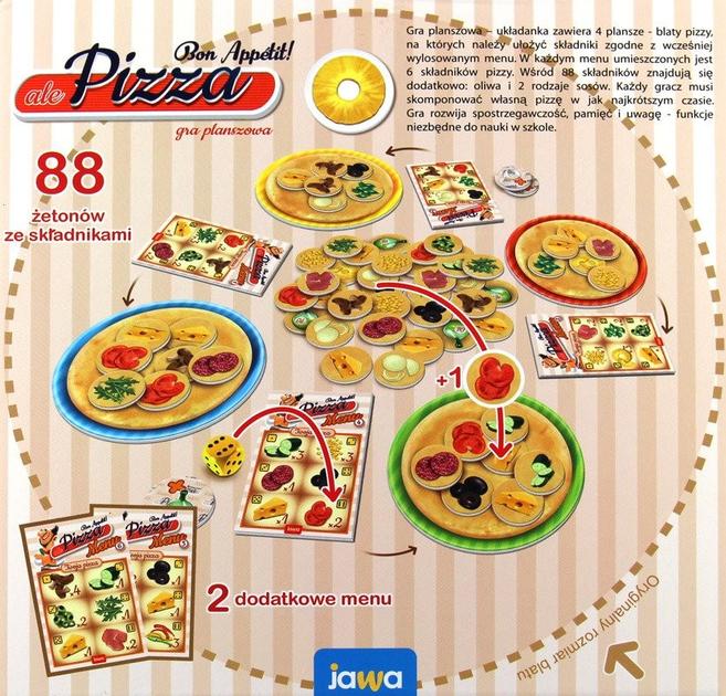 Elementy gry Ale Pizza Bon Appetit JAWA GRY – kolorowe żetony składników pizzy na planszy
