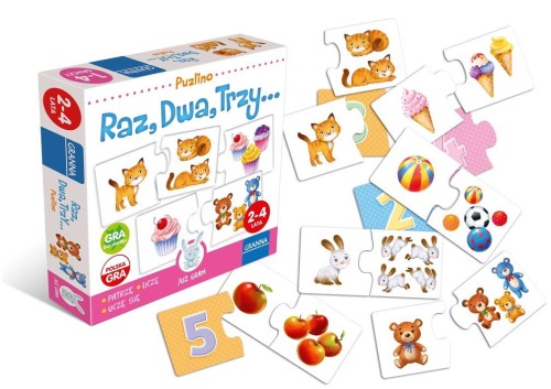 Puzzle edukacyjne Raz, Dwa, Trzy od GRANNA z kolorowymi ilustracjami do nauki liczenia
