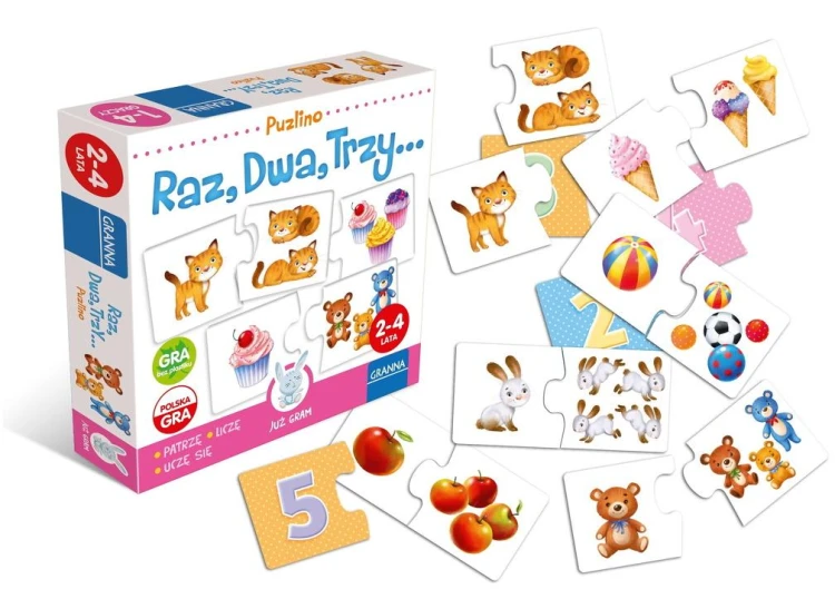 Puzzle edukacyjne Raz, Dwa, Trzy od GRANNA z kolorowymi ilustracjami do nauki liczenia