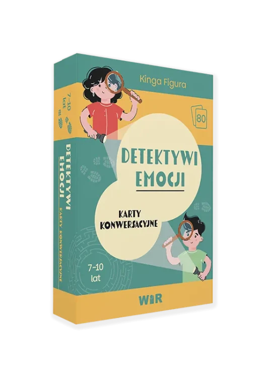 Zestaw 80 kart konwersacyjnych Detektywi emocji marki Wir (T) z opisami sytuacji i pytaniami do rozmów o emocjach