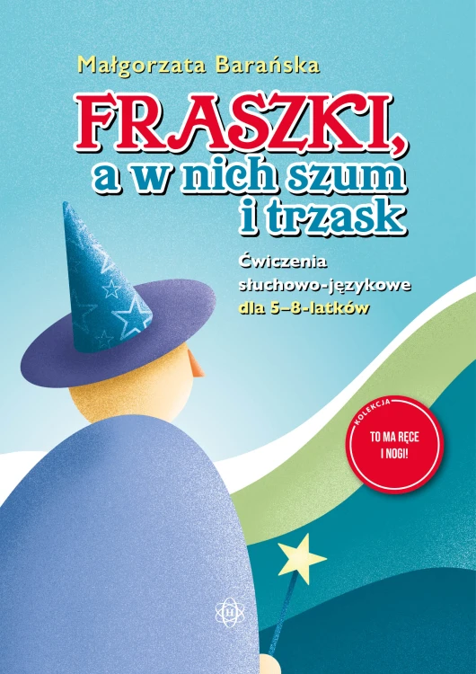 Okładka książki Fraszki, a w nich szum i trzask Wydawnictwa HARMONIA z ćwiczeniami logopedycznymi dla dzieci 5–8 lat