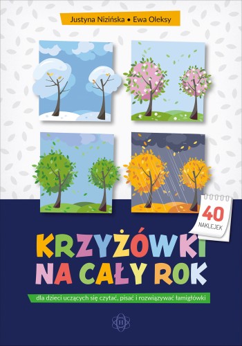 Okładka książki Krzyżówki na cały rok HARMONIA z edukacyjnymi łamigłówkami i naklejkami dla dzieci
