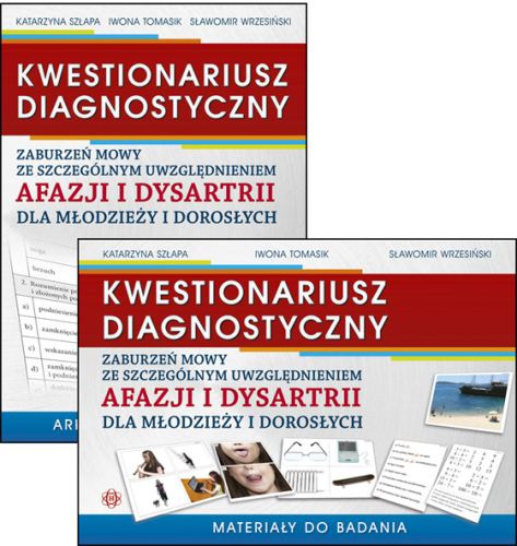 Okładka Kwestionariusza diagnostycznego zaburzeń mowy HARMONIA z kolorowymi ilustracjami i materiałami do diagnozy