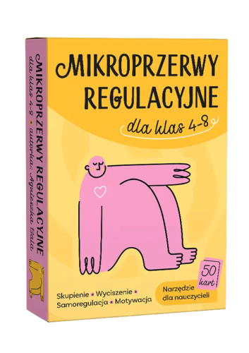Zestaw 50 kart Mikroprzerw regulacyjnych Wir (T) – widok opakowania i kart wspierających koncentrację uczniów klas 4–8