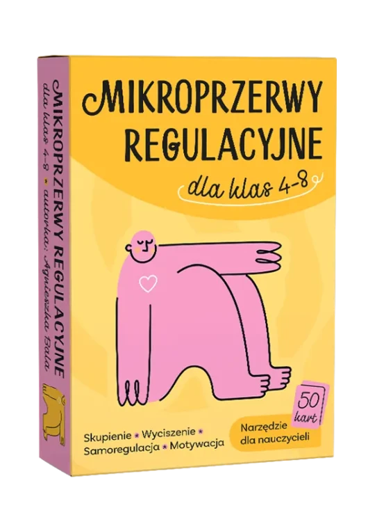 Zestaw 50 kart Mikroprzerw regulacyjnych Wir (T) – widok opakowania i kart wspierających koncentrację uczniów klas 4–8