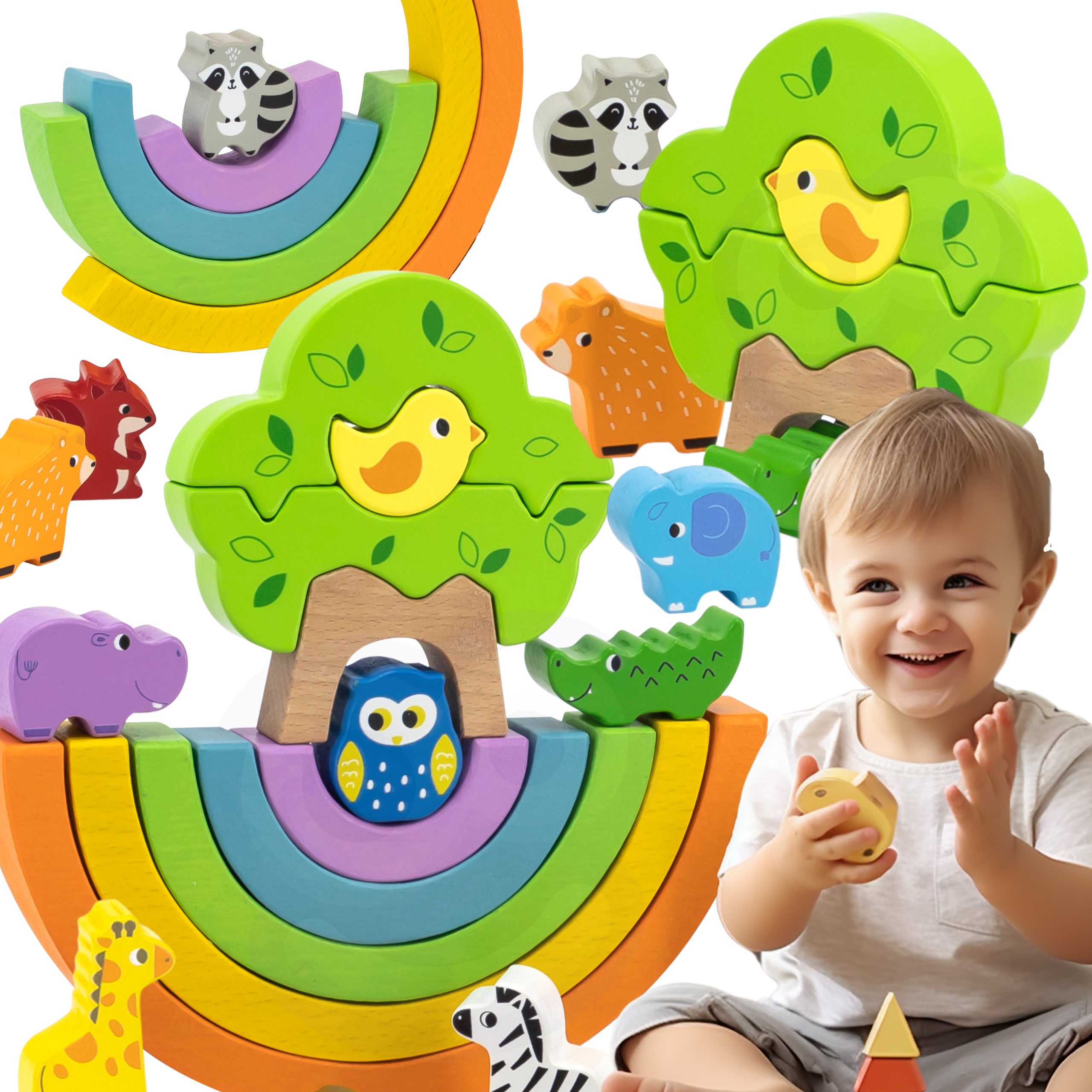 Tęcza Montessori VIGA – kolorowa drewniana układanka z 5 łukami