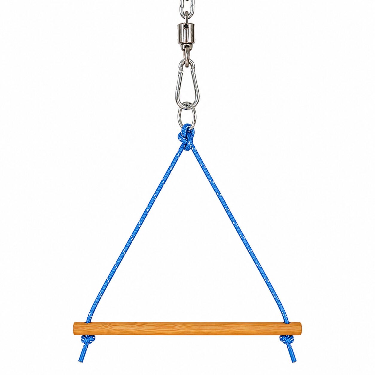 Huśtawka trapez pojedynczy w widoku z boku; trwała rama o szerokości 47 cm gotowa do montażu w sali terapeutycznej