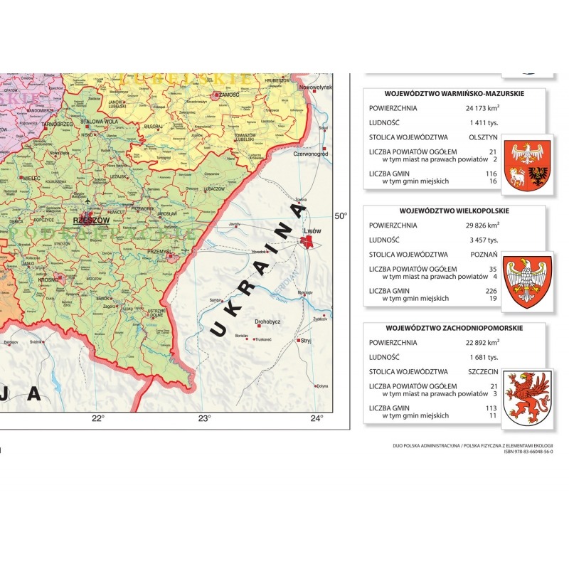 Mapa Polski magnetyczna w aluminiowej ramie z panelami województw