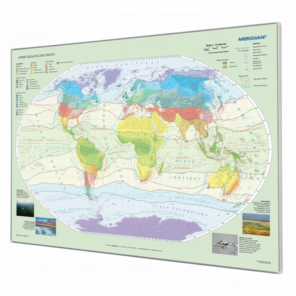 Mapa stref klimatycznych świata 156×111 cm do wpinania w ramie aluminiowej