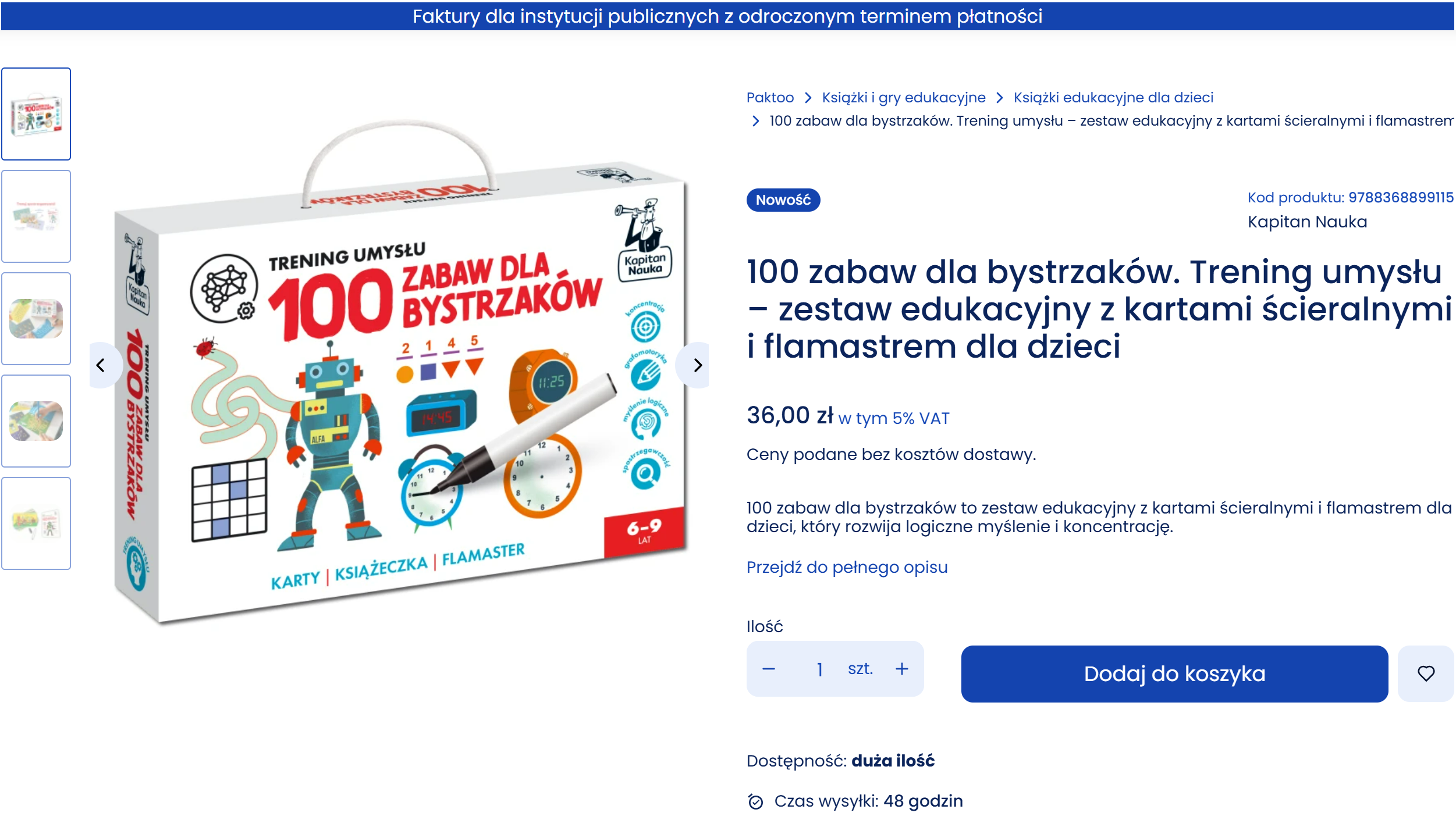 Dodawanie produktu do koszyka w sklepie Paktoo