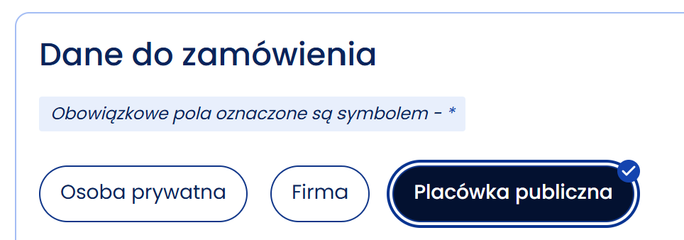 Wybór opcji Placówka publiczna w formularzu zamówienia Paktoo