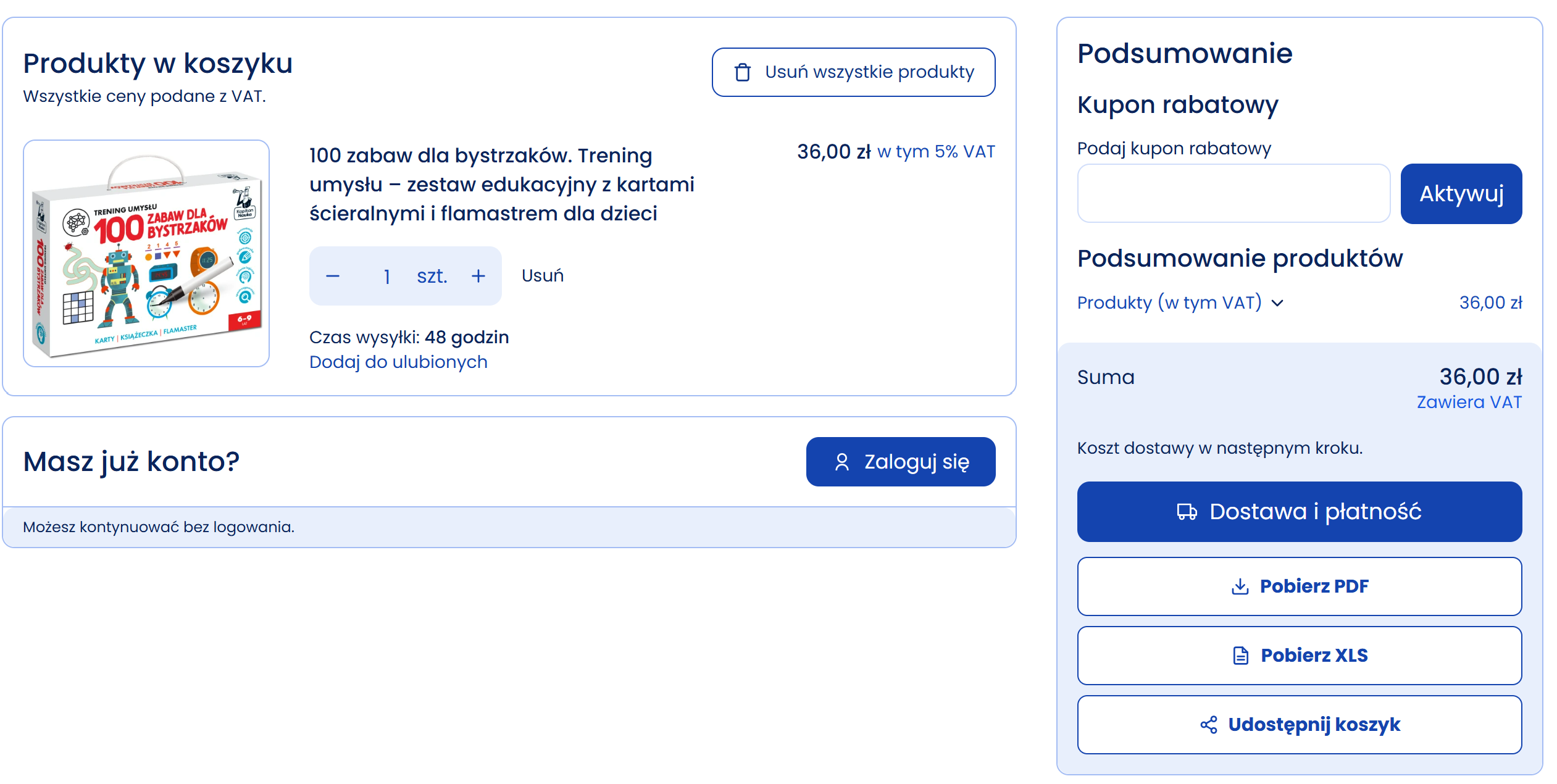 Koszyk Paktoo i przejście do dostawy i płatności