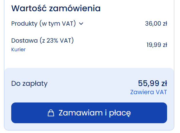 Przycisk Zamawiam i płacę kończący składanie zamówienia w Paktoo