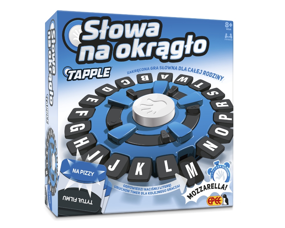 Opakowanie gry Słowa na okrągło Epee z ilustracją koła literowego i oznaczeniem wieku 8+
