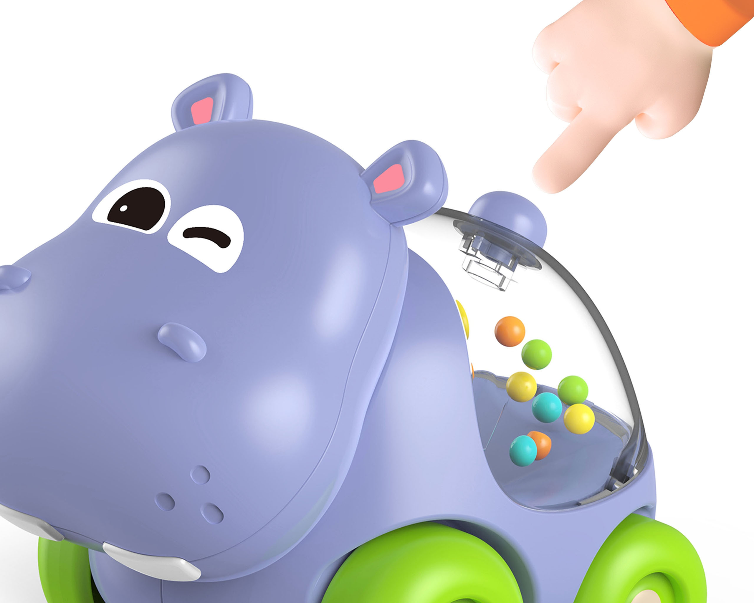 Sensoryczny samochodzik Hipopotam WOOPIE Baby z ruchomymi kuleczkami