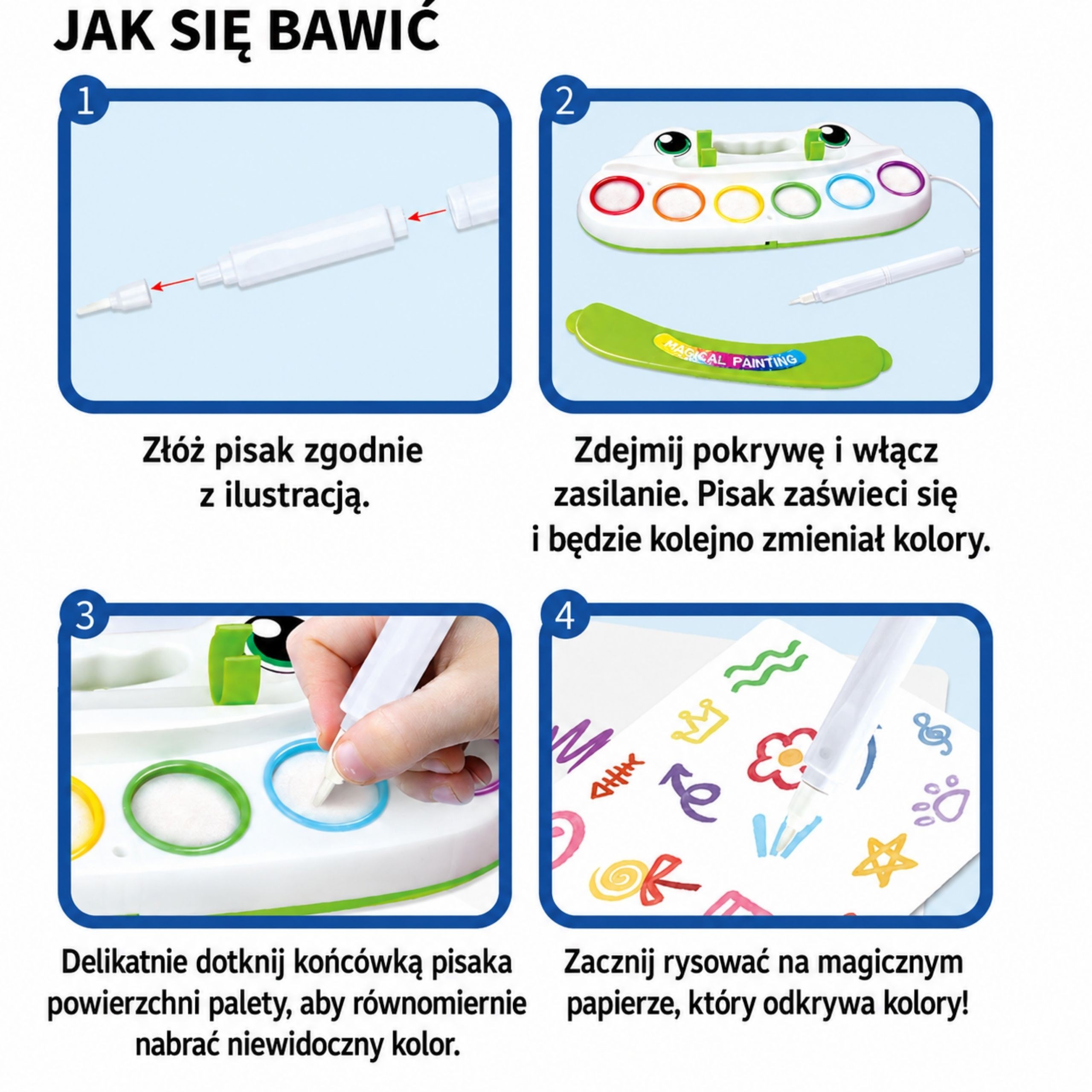 Kreatywny zestaw WOOPIE z pędzelkiem LED stemplami i paletą kolorów