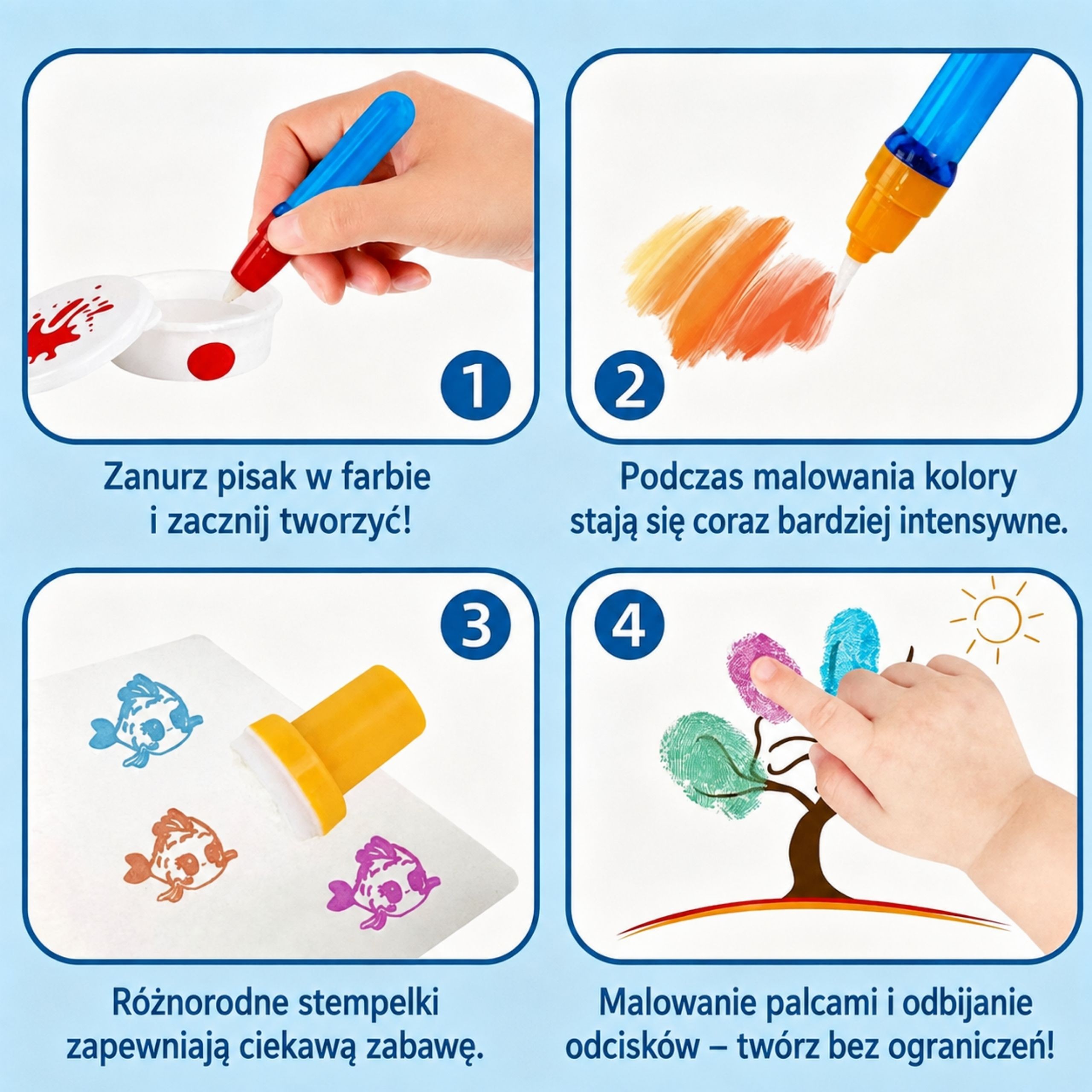 Kreatywny zestaw WOOPIE z farbami stempelkami pisakami i papierem