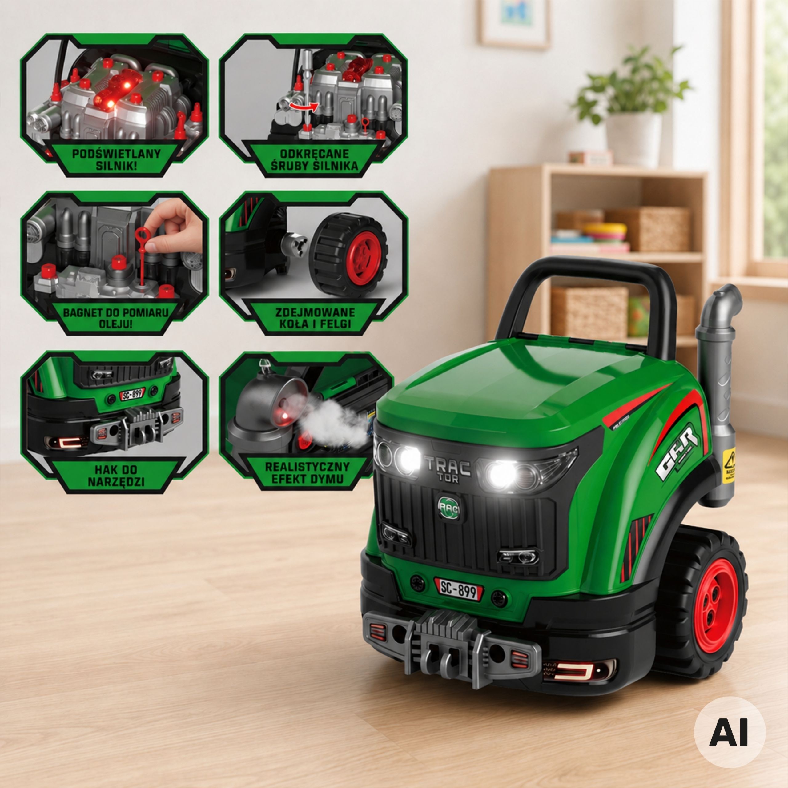 Warsztat mechaniczny WOOPIE traktor z narzędziami i akcesoriami