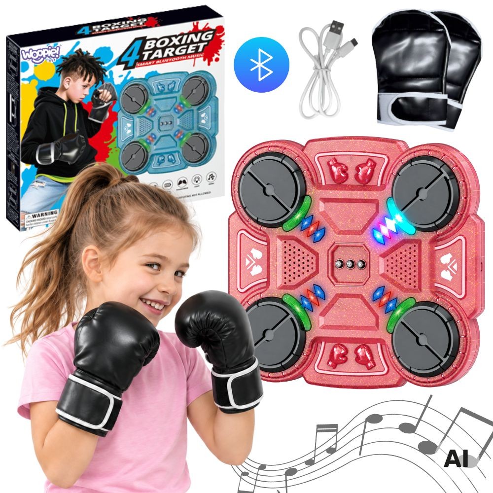 Tarcza bokserska WOOPIE Bluetooth LED różowa z rękawicami
