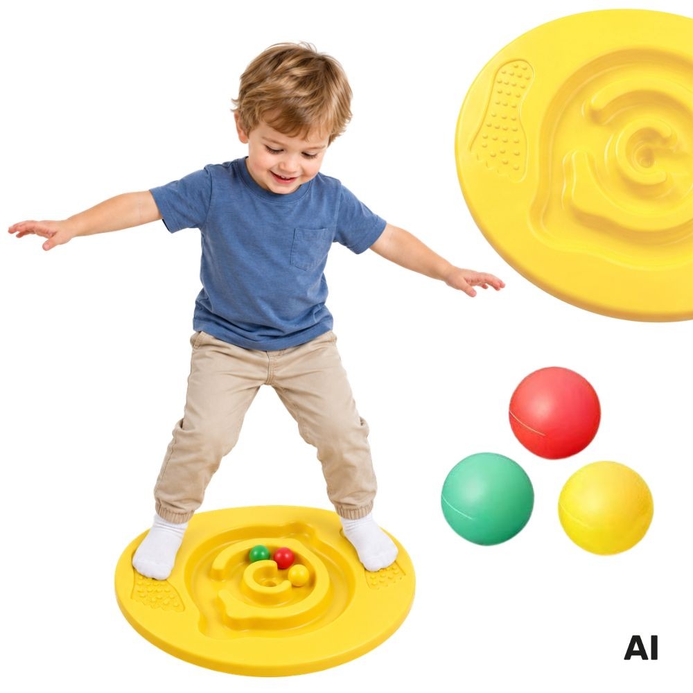 Owalna deska do balansowania WOOPIE z labiryntem 46 cm żółta